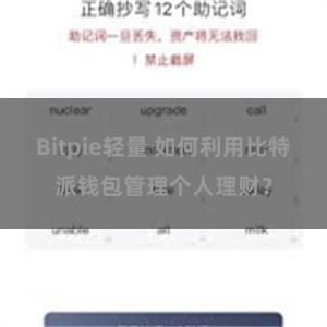 Bitpie轻量 如何利用比特派钱包管理个人理财？